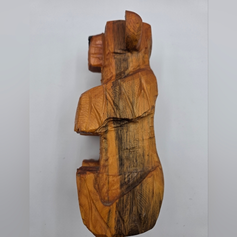 Hand Carved Wooden Rustic Bear 9" Solid Light Color - Picture 8 of 11